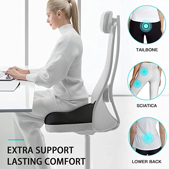 Benazcap Seat Cushion for Office Chair Cushions, Non-Slip Memory Foam,  Sciatica & Tailbone Pain Relief Firm Coccyx Pad for Long Sitting, Desk Chair/Car  Seat/Gaming Chair/Wheelchair, Black 