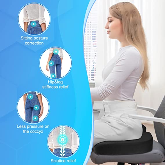 Back Tailbone Pain Relief Seat Cushion Memory Foam Non-Slip Desk Chair  Cushion