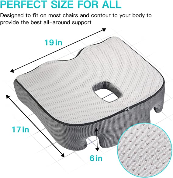 Benazcap Seat Cushion for Office Chair Cushions, Non-Slip, Sciatica &  Tailbone Pain Relief Firm Coccyx Pad for Long Sitting, for Desk Chair/Car