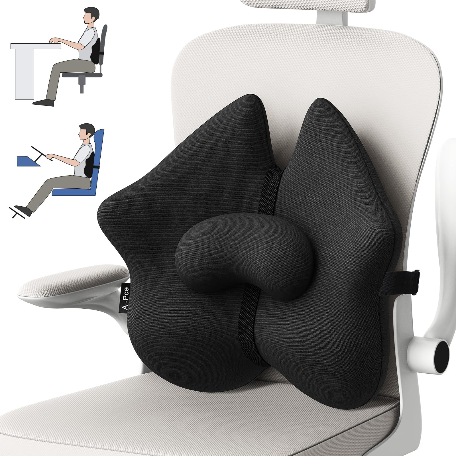 Adjustable Lumbar Support Pillow,Improve Lower Back PainRelief & Sitting Posture, Adjustable Slider, Ergonomic Memory Foam Back Cushion for Long Sitting for Office Chair/Car/Plane-Black