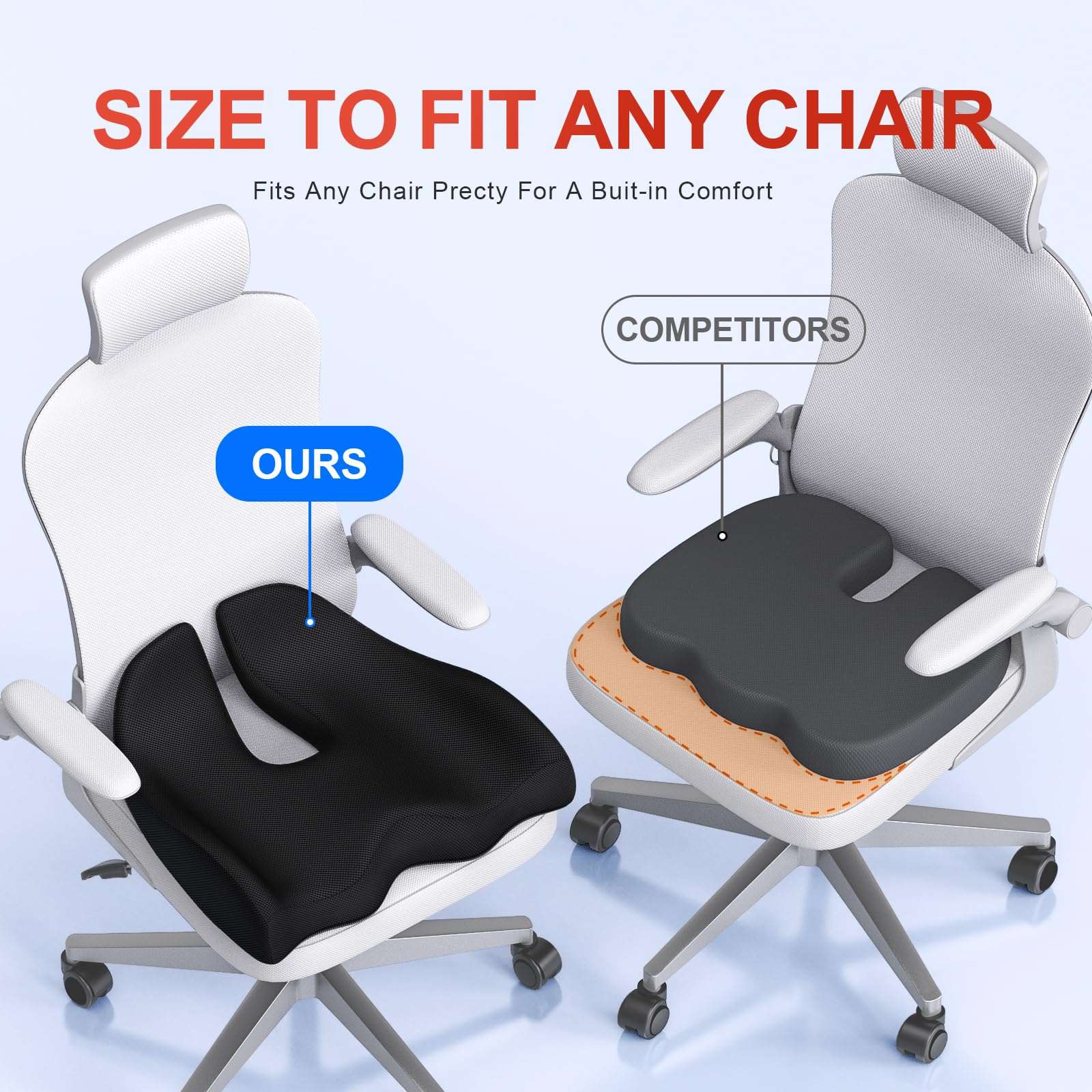 X Large Memory Seat Cushion for Office Chair Ergonomic Cushions Pad Pillow for Pressure Relief Sciatica & Pain Relief Memory Foam for Long Sitting for Gaming Chair and Car Seat Black