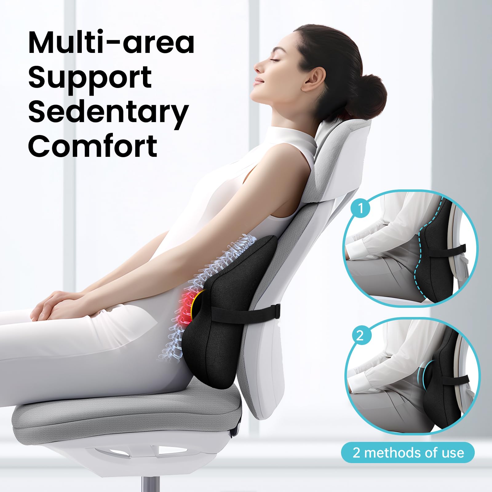 Adjustable Lumbar Support Pillow,Improve Lower Back PainRelief & Sitting Posture, Adjustable Slider, Ergonomic Memory Foam Back Cushion for Long Sitting for Office Chair/Car/Plane-Black