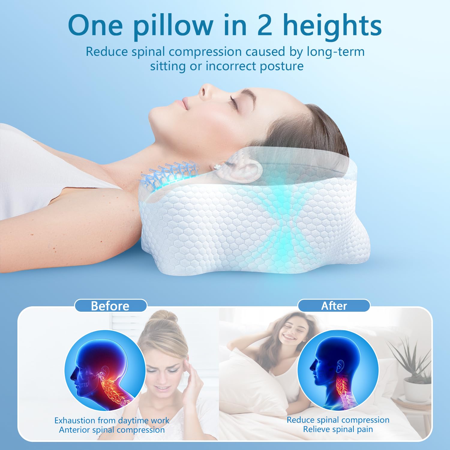 Benazcap Beauty Pillow - Flawless Face Pillow, Anti-Wrinkle & Anti-Aging Memory Foam Pillow for Neck & Shoulder Pain, Cervical Neck Pillow for Back Sleepers Reduces Pressure on Skin - White