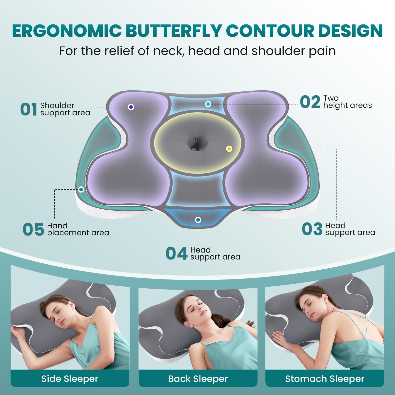 Cooling Silk Memory Foam Pillow Cervical Neck Pillows for Neck and Shoulder Pain Relief