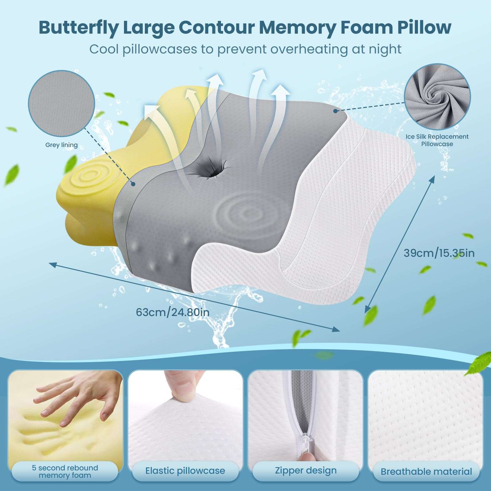 Cervical Contour Memory Foam Pillow Ergonomic Orthopedic Neck Support Pillow