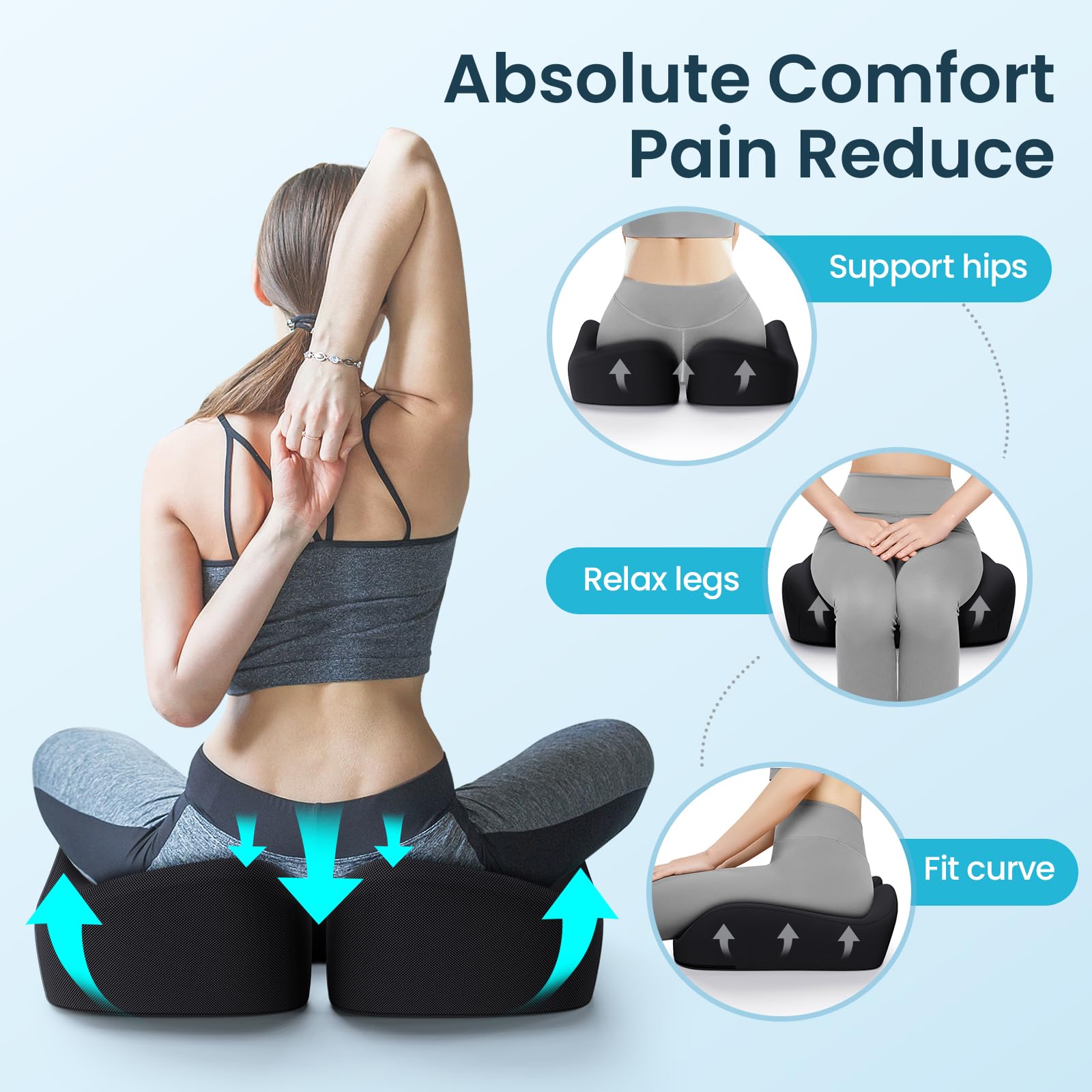 Benazcap Memory Foam Cushion for Office Chair - Ergonomic Chair Cushions for Tailbone Pain Relief, Sciatica & Back Support