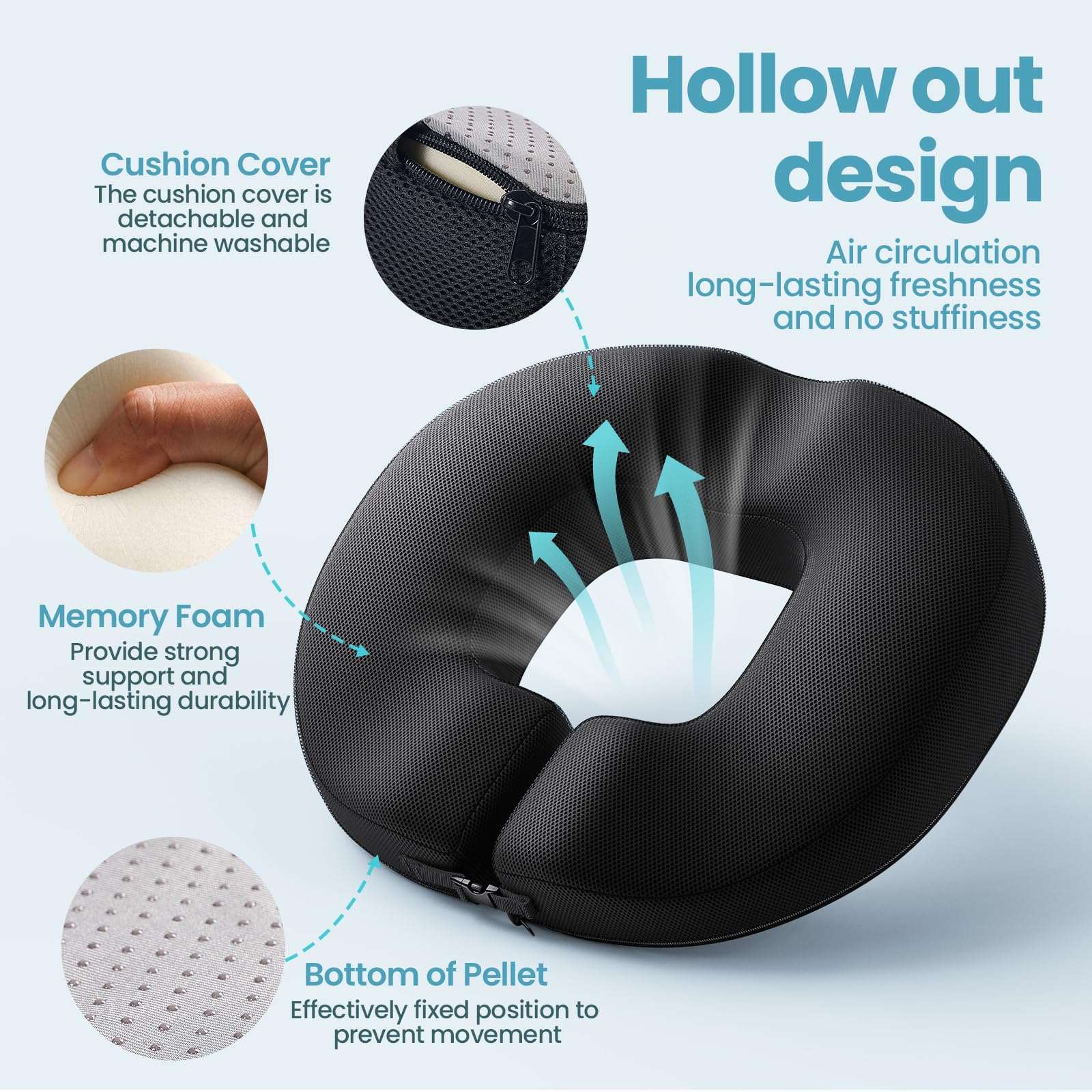 Benazcap Donut Pillow Seat Cushion Memory Foam Pillow for Tailbone Pain Relief