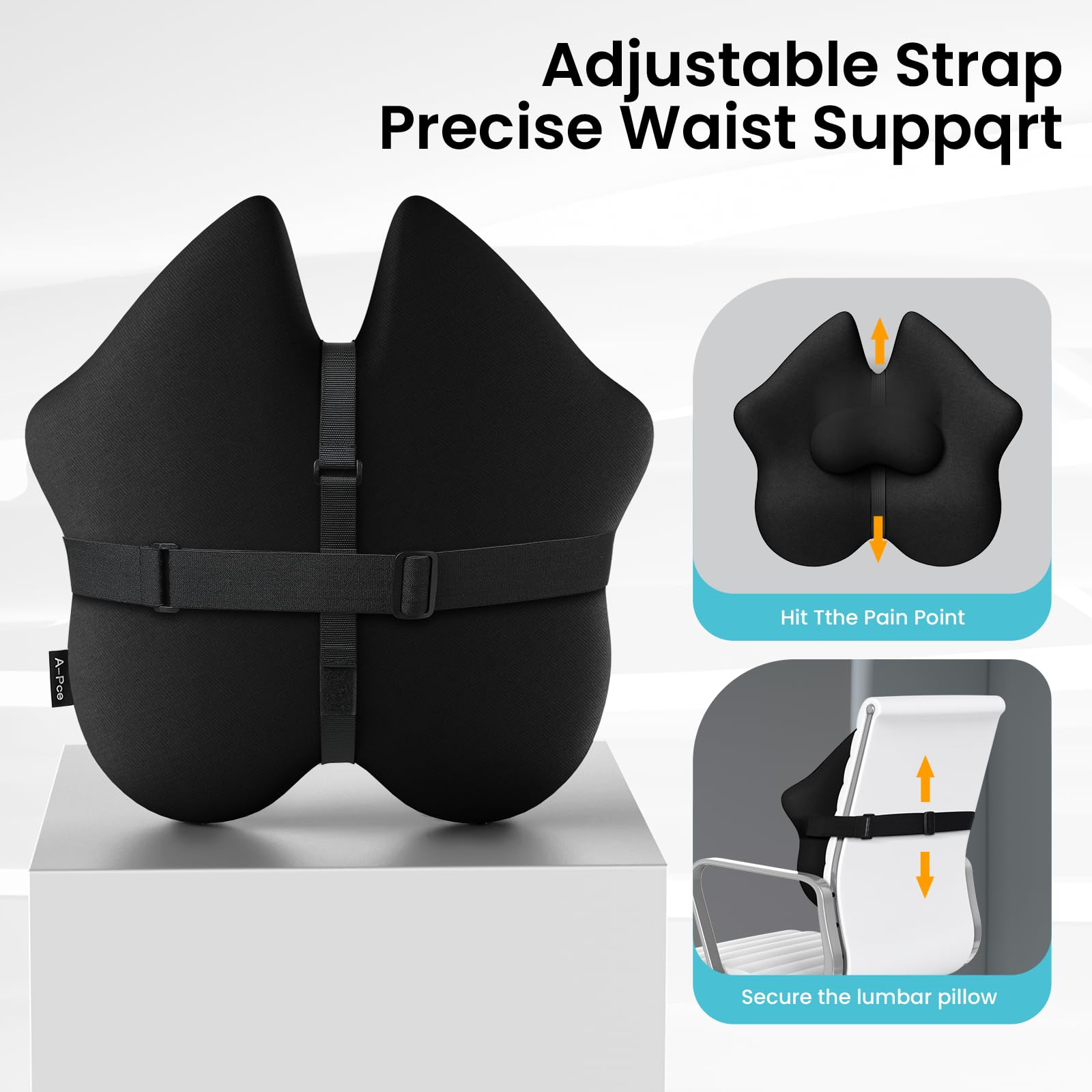 Adjustable Lumbar Support Pillow,Improve Lower Back PainRelief & Sitting Posture, Adjustable Slider, Ergonomic Memory Foam Back Cushion for Long Sitting for Office Chair/Car/Plane-Black