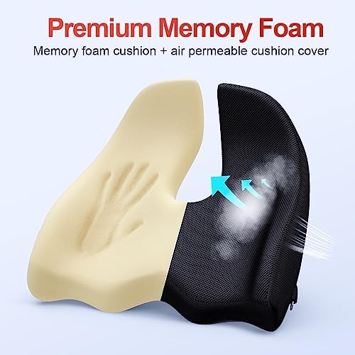 Benazcap Seat Cushion Office Chair Cushions Butt Pillow for Car Long Sitting, Memory Foam Chair Pad for Back, Coccyx, Tailbone Pain Relief for Gaming Chair and Car Seat