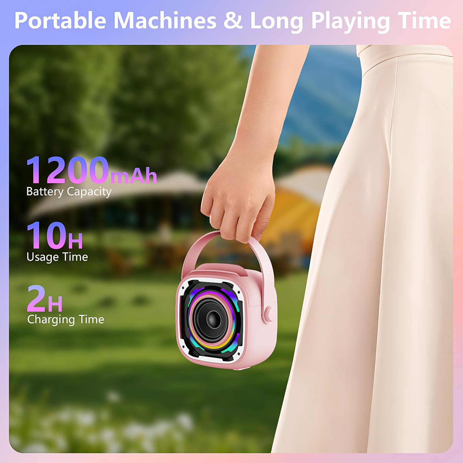 PKBD Karaoke Machine 2 Microphones for Kids Adults, Wireless Portable Bluetooth Speaker with Dynamic Light/Phone Holder/Mini Voice Changer Mic, for Girls Boys Home Party Outdoor