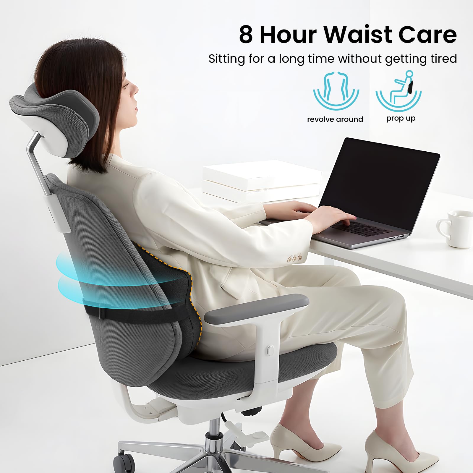 Adjustable Lumbar Support Pillow,Improve Lower Back PainRelief & Sitting Posture, Adjustable Slider, Ergonomic Memory Foam Back Cushion for Long Sitting for Office Chair/Car/Plane-Black