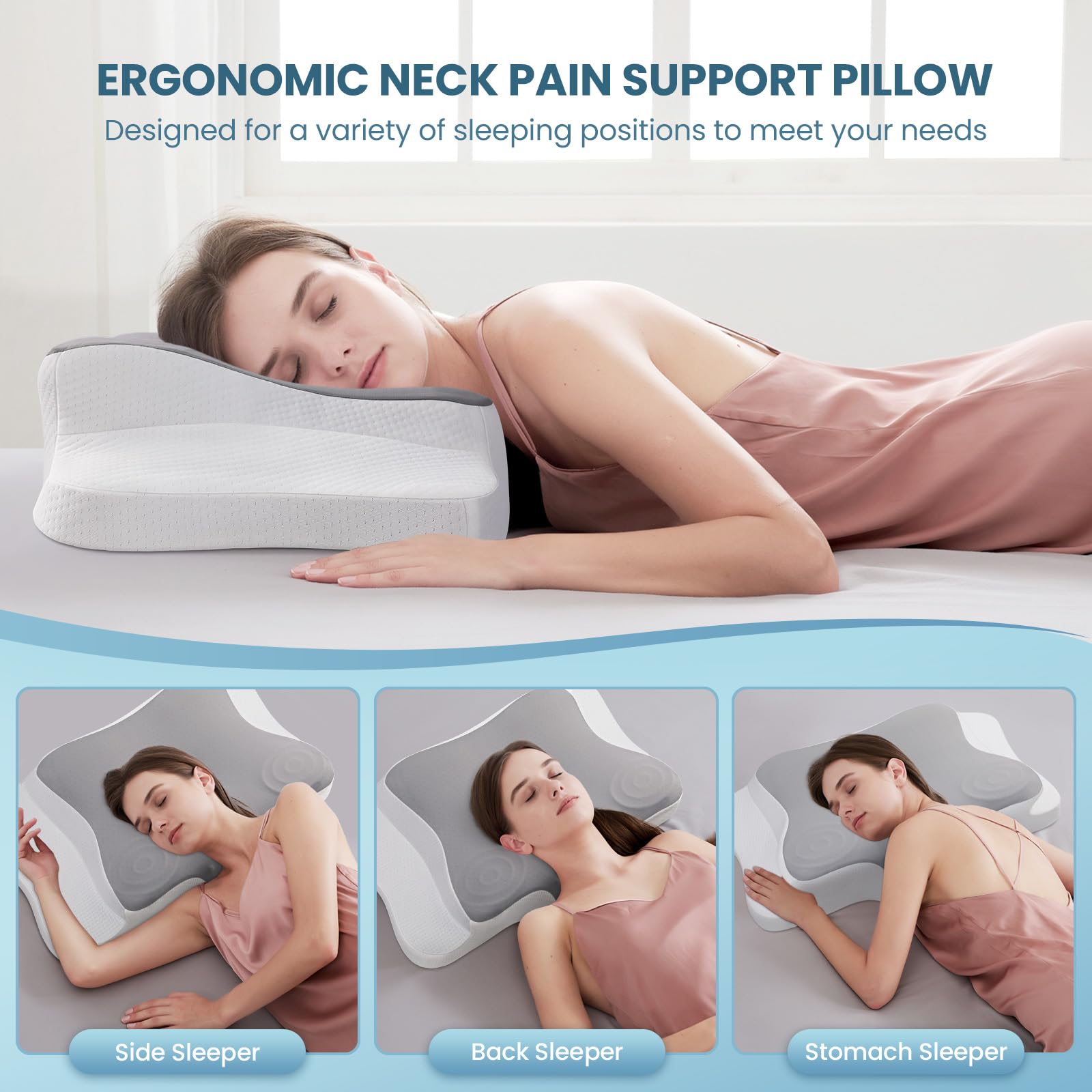 Cervical Contour Memory Foam Pillow Ergonomic Orthopedic Neck Support Pillow