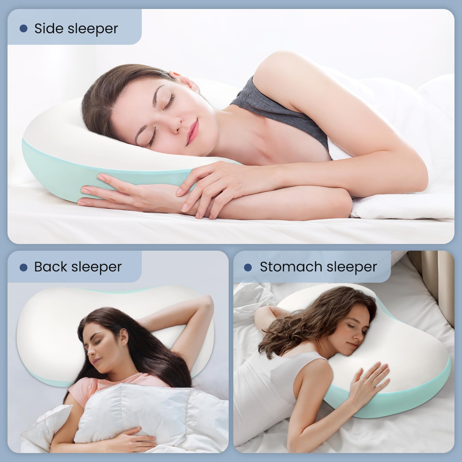 Ergonomic Contour Pillow Memory Foam Cooling Sleep Pillow-White and Blue