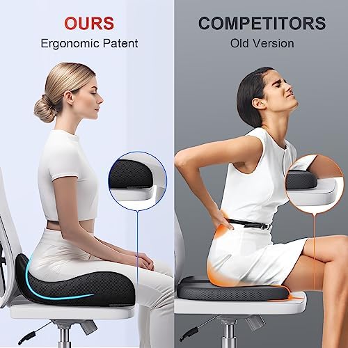 Benazcap Seat Cushion Office Chair Cushions Butt Pillow for Car Long Sitting, Memory Foam Chair Pad for Back, Coccyx, Tailbone Pain Relief for Gaming Chair and Car Seat