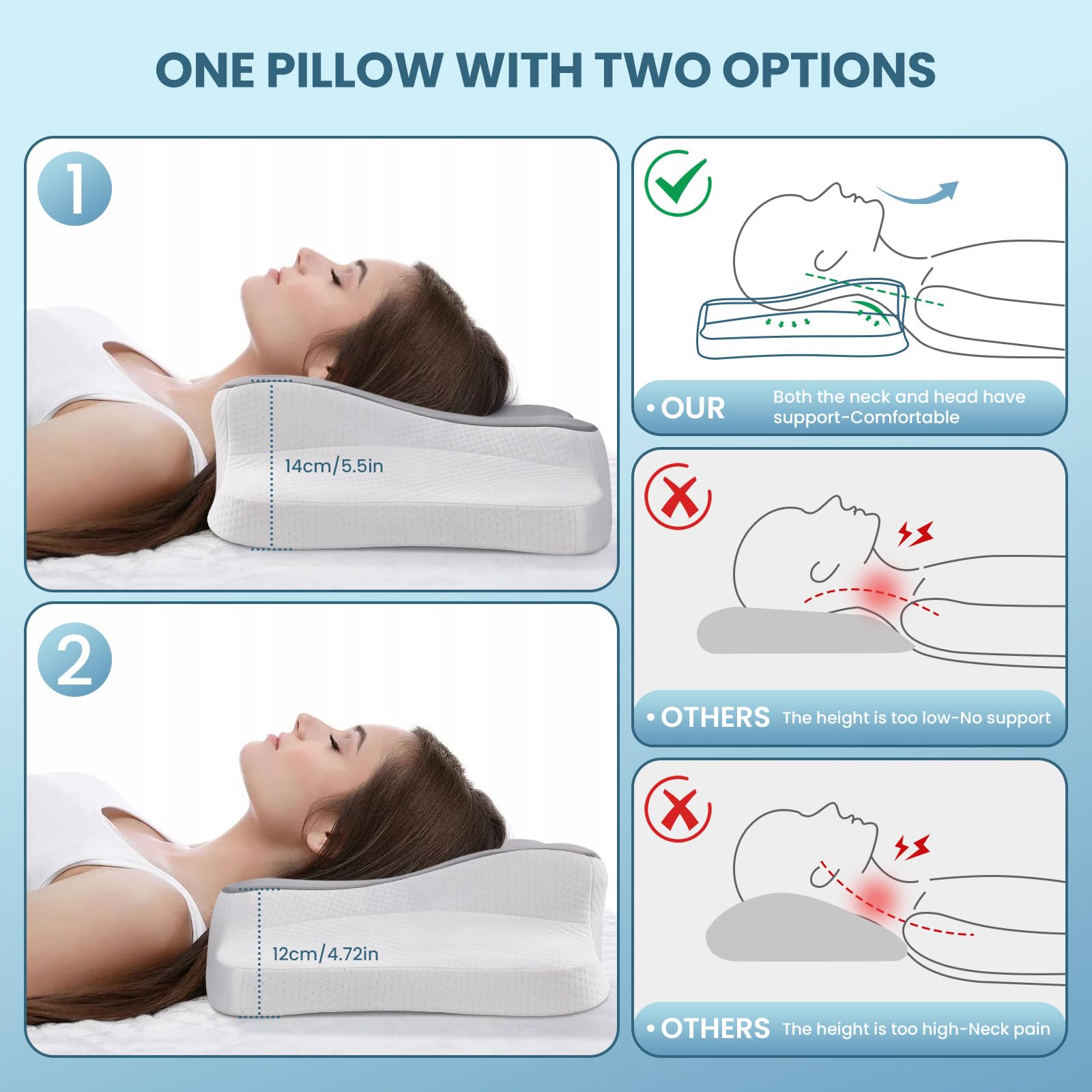 Cervical Contour Memory Foam Pillow Ergonomic Orthopedic Neck Support Pillow