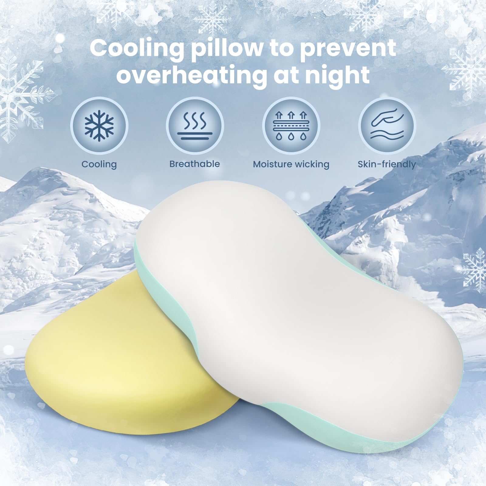 Ergonomic Contour Pillow Memory Foam Cooling Sleep Pillow-White and Blue