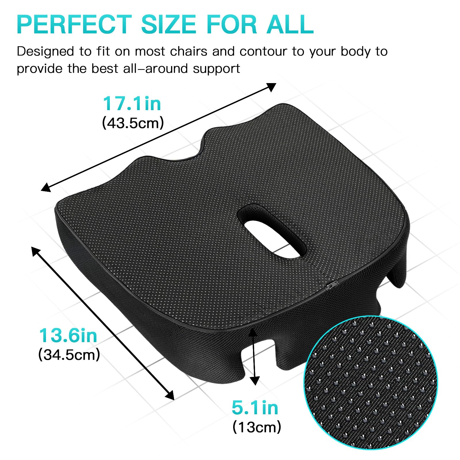 Benazcap Standard Memory Seat Cushion for Office Chair Pressure Relief Sciatica & Tailbone Pain Relief Firm Coccyx Pad for Long Sitting, Office Chair, Gaming Chair and Car Seat-Black, Standard Size